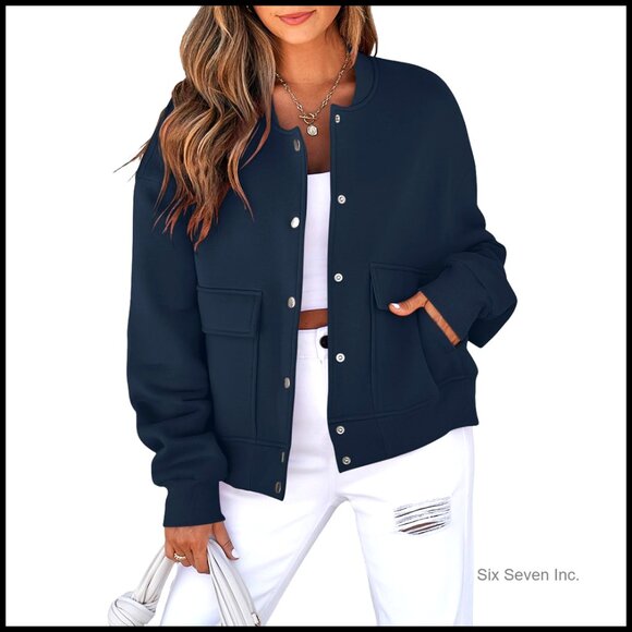Cropped Shacket Casual Jacket Lightweight Fall Long Sleeve Button Down Pockets